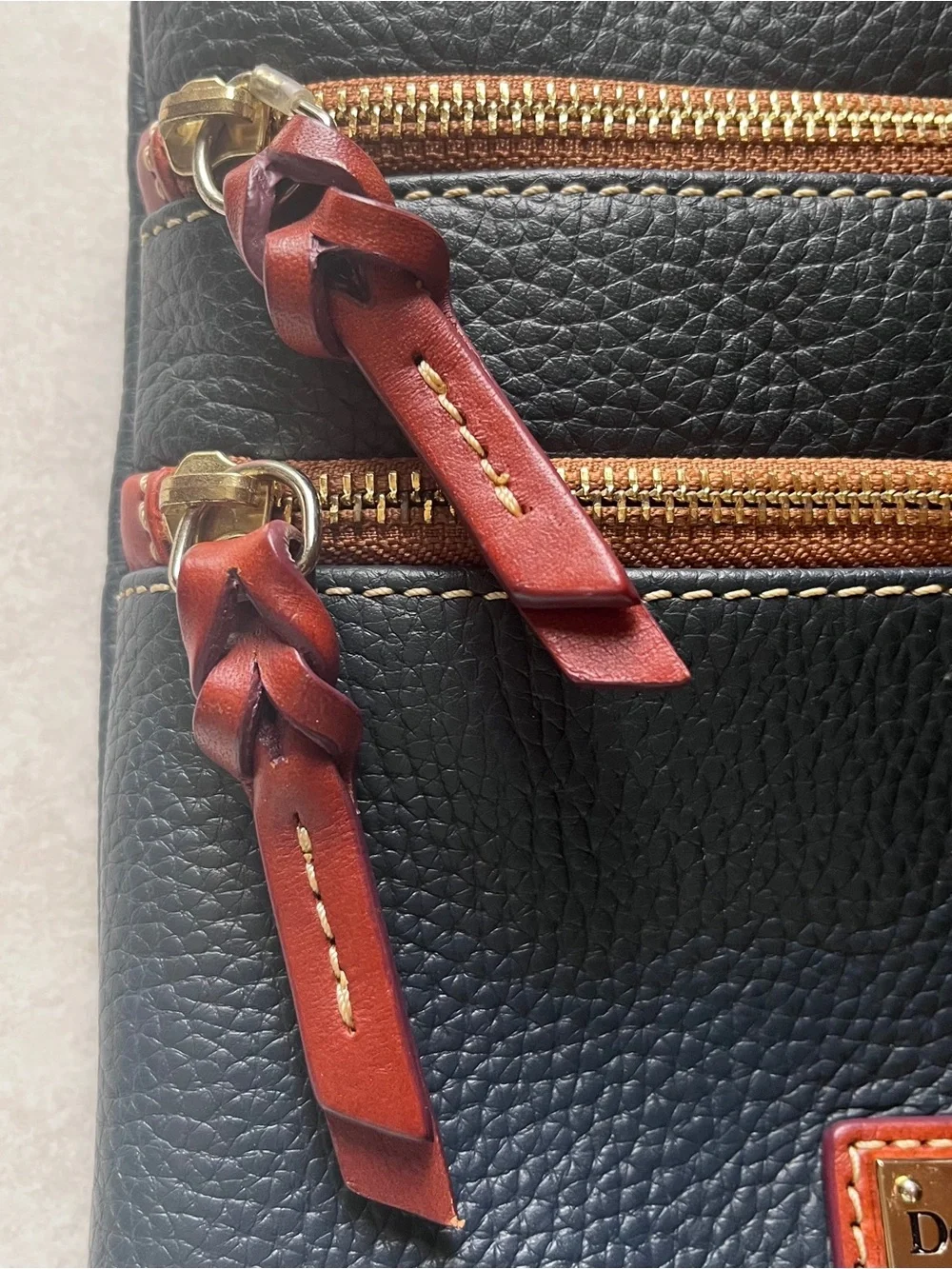 Dooney & Bourke Triple Zip Pebbled Leather Crossbody - Navy Blue VGUC